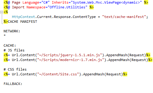 Application cache manifest view listing cached resources